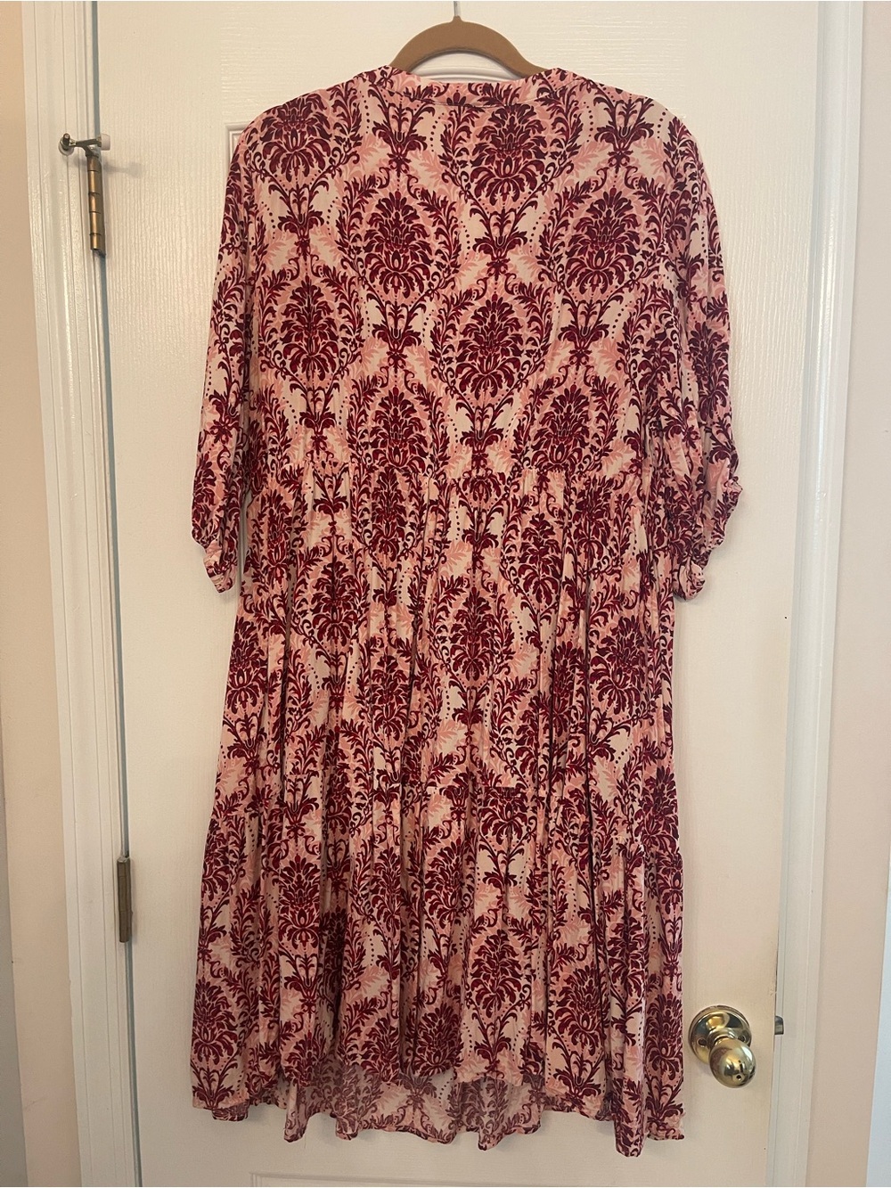BloomChic Women's Pink and Burgundy V-Neck Printed Dress - Picture 3 of 3